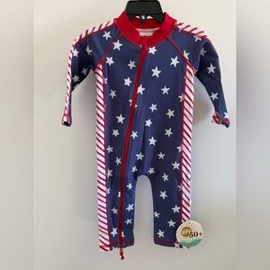 Caden Lane Rash Guard Long Sleeve/ Full Length Navy, White & Red Star  Swimsuit